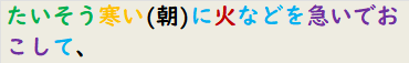 たいそう寒い(朝)に火などを急いでおこして、