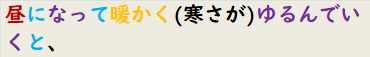 昼になって暖かく(寒さが)ゆるんでいくと、
