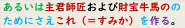 あるいは主君師匠および財宝牛馬ののためにさえこれ（＝すみか）を作る。