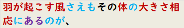 羽が起こす風さえもその体の大きさ相応にあるのが、