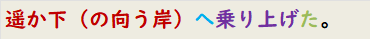 遥か下（の向う岸）へ乗り上げた。