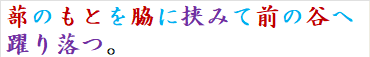 蔀のもとを脇に挟みて前の谷へ躍り落つ。